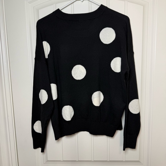 T Tahari Black Sweater with White Polka Dots Crew Neck Style - Picture 2 of 4